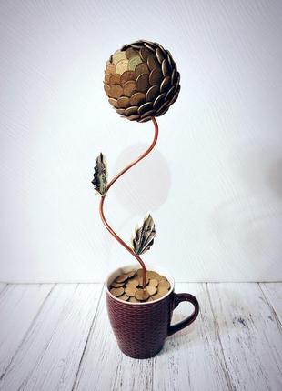 Сувенир статуэтка топиарий (дерево счастья) из монет в чашке маленький ручная работа хенд мейд