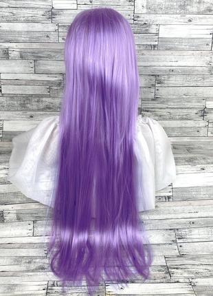 5275 парик фиолетовый светлый лавандовый прямой 80см с челкой