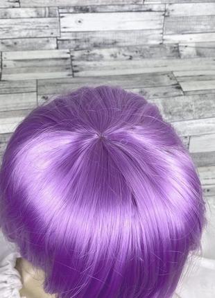 5275 парик фиолетовый светлый лавандовый прямой 80см с челкой