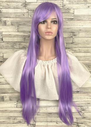 5275 парик фиолетовый светлый лавандовый прямой 80см с челкой1 фото