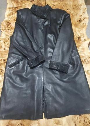 Кожаное пальто куртка удлинена