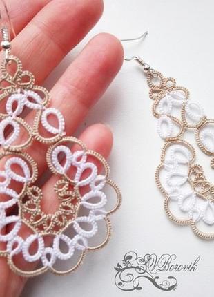 Нежные кружевные серьги фриволите