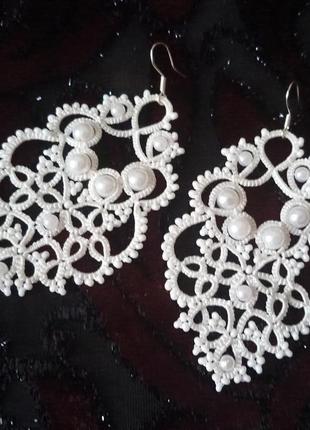 Свадебные кружевные серьги фриволите для невесты