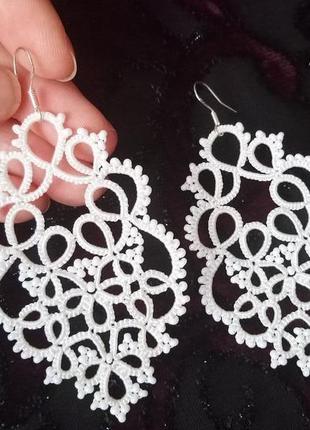 Свадебные кружевные серьги фриволите для невесты