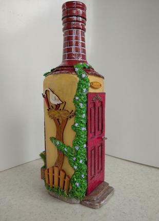 Бутылка-светильник "весенний домик"2 фото