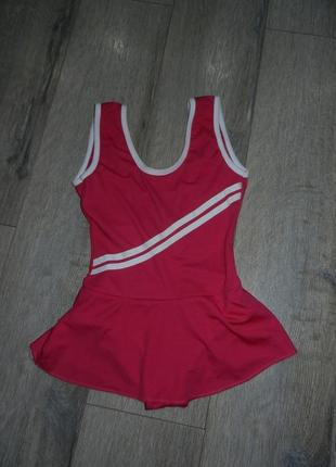 Купальник спортивный с юбкой для гимнастики,для танцев  цвета фуксии,140-146 см1 фото
