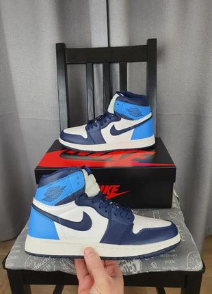 Мужские кроссовки nike air jordan 1 retro high og obsidian синие. обувь найк аир джордан ретро 1 обсидиан