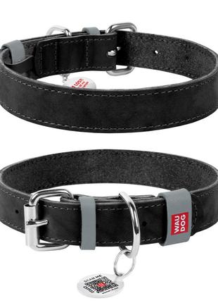Ошейник для собак кожаный waudog classic, ш 25 мм, дл 38-49 см черный