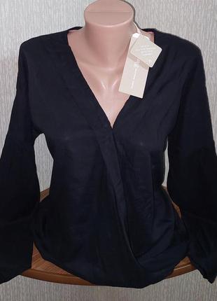 Шикарная вискозная блузка на запах чёрного цвета tom tailor denim made in indonesia с биркой1 фото