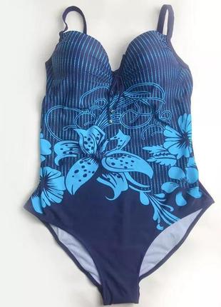 Суцільний купальник утяжка з квітковим принтом синій, чорний р.48-561 фото
