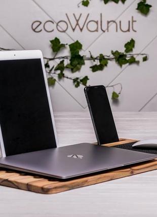 Охлаждающая подставка кулер органайзер для ноутбука подарок с персональной гравировкой из дерева