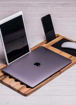 Охлаждающая подставка кулер органайзер для ноутбука подарок с персональной гравировкой из дерева2 фото