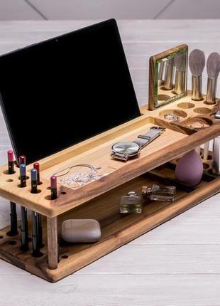 Органайзер для косметики подарунок для дівчини дружини мами доньки сестри дочки з дерева з логотипом