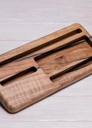 Підставка для смартфона планшета ipad iphone дерев'яний аксесуар настільний органайзер тримач з лого6 фото