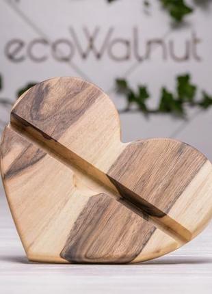 Дерев'яна підставка органайзер для телефона аксесуар на робочий стіл серце з дерева з логотипом