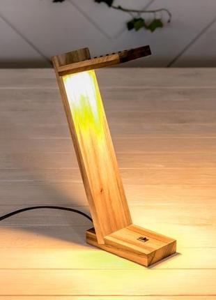 Світильник з дерева настільна дерев'яна loft led лампа декоративний приліжковий торшер бра з лого5 фото