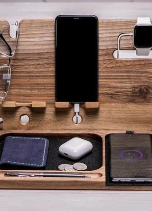 Органайзер настільний холдер тримач підставка під годинник телефон ручку ключі гаманець з дерева