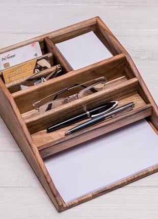 Настільний офісний органайзер для канцелярського приладдя на робочий стіл з дерева з логотипом