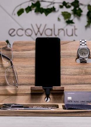 Дерев'яний настільний органайзер для телефона планшета смартфона окулярів годинника ручки ключів