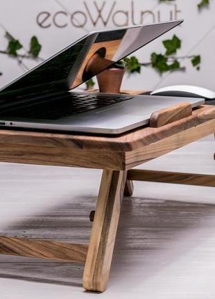 Столик подставка кулер держатель органайзер для охлаждения ноутбука макбука macbook из дерева с лого4 фото