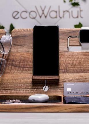 Подставка органайзер для телефона смартфона очков карт часов ручек из дерева с гравировкой логотипом6 фото