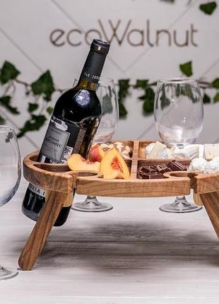 Винный столик в кроватку подставка для бутылок бокалов деревянный поднос для подачи закусок с лого