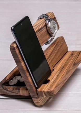 Підставка для телефона органайзер для ручки iphone годинника смартфона окулярів подарунок з дерева2 фото