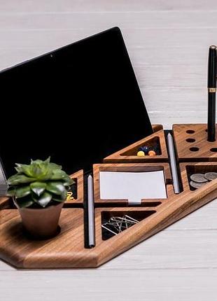 Настільний холдер органайзер з дерева підставка для планшета телефона смартфона канцтоварів ручок