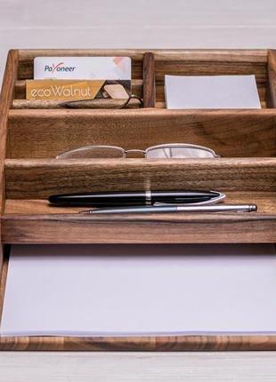Офисный настольный органайзер держатель холдер для бумаги очков ручки телефона iphone из дерева6 фото