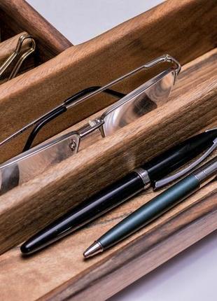 Офісний настільний органайзер тримач холдер для паперу окулярів ручки телефона iphone з дерева3 фото