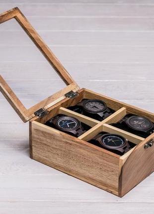 Настольный органайзер для часов коробочка с крышкой подушечками гравировкой брендом логотипом7 фото
