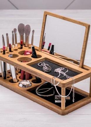 Шкатулка подставка органайзер косметичка холдер для хранения кисточек бижутерии украшений с зеркалом