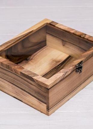 Подарункова дерев'яна коробка коробочка з дерева зі скляною кришкою гравіюванням логотипом з лого5 фото