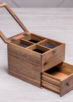Якісний органайзер для зберігання годинників підставка коробочка дерев'яна з гравіюванням з дерева6 фото