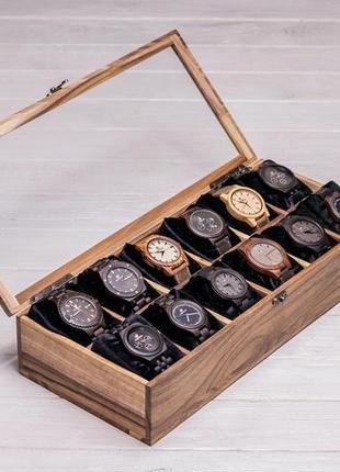 Деревянный органайзер коробочка для наручных часов с персонализацией гравировкой логотипом из дерева