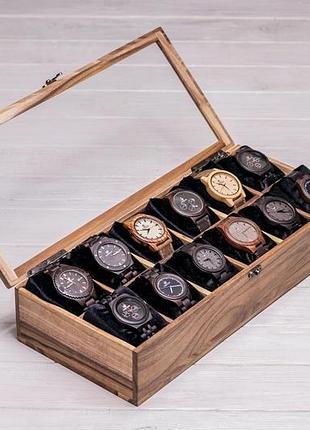Деревянный органайзер коробочка для наручных часов с персонализацией гравировкой логотипом из дерева