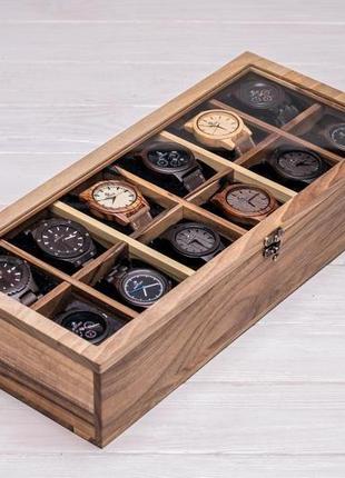Дерев'яний органайзер коробочка для наручних годинників з персоналізацією гравіюванням логотипом6 фото