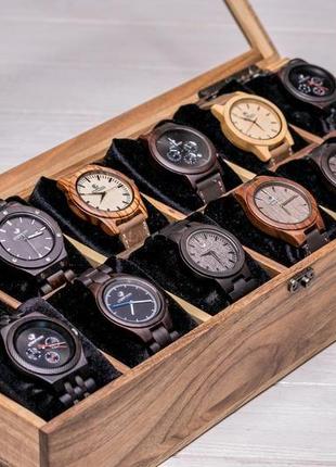Деревянный органайзер коробочка для наручных часов с персонализацией гравировкой логотипом из дерева2 фото