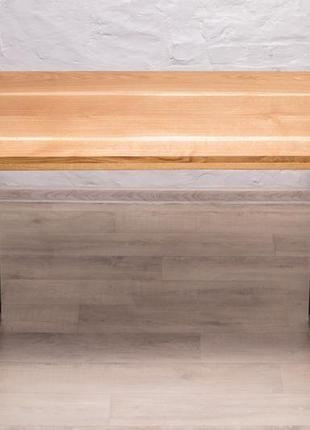 Качественный лакированный обеденный кофейный чайный стол с металлическими ногами под заказ из дерева2 фото