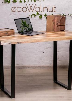 Офісний лакований журнальний дерев'яний обідній стіл столик під замовлення з деревини та металу1 фото