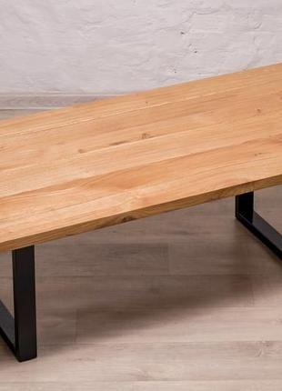 Офісний лакований журнальний дерев'яний обідній стіл столик під замовлення з деревини та металу8 фото