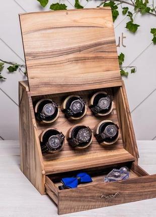 Коробочка шкатулка органайзер для мужских женских наручных часов с подушечками логотипом гравировкой