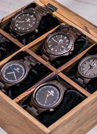 Деревянный органайзер подставка коробочка для 6 наручных часов с ремешкам подушечками...
