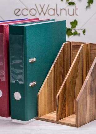 Органайзер підставка тримач для паперів папок холдер для а4 на полицю з деревини з логотипом