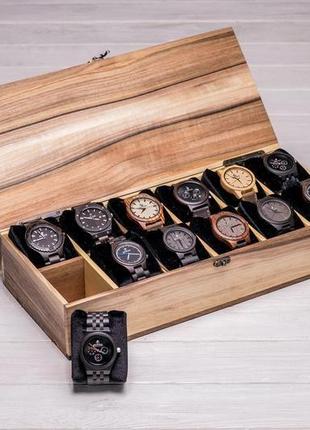 Деревянная коробочка шкатулка для наручных часов с подушечками из дерева с логотипом...