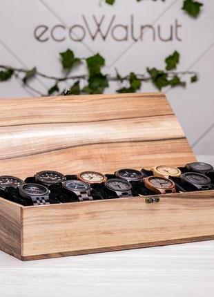Скринька дерев'яна коробочка для наручних годинників з подушечками з дерева з гравіюванням логотипом2 фото