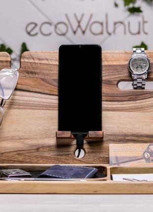 Підставка холдер док станція органайзер тримач для телефона годинника ручки окулярів з дерева1 фото