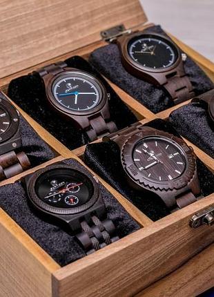 Деревянный органайзер для 6 наручных часов с ремешком подушечками ящичком шухлядой из...