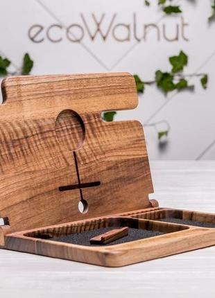 Настольный деревянный органайзер док станция для смартфона телефона часов ручек ключей...