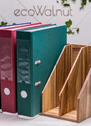 Деревянная подставка органайзер аксессуар для 3 папок документов бумаг в офис на полку...